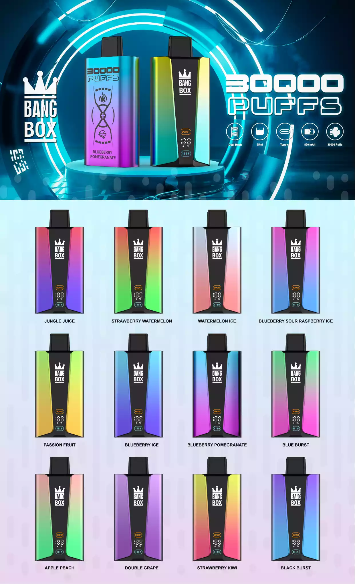 Bang Box 30000 Puffs 0% 2% 3% 5% Low Nicotine Bulk Buy Rechargeable Disposable Vape Pen Wholesale