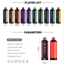 VASY OSSU 30000 Puffs Shisha Hookah Dual Mesh Full Screen 0% 5% Low Nicotine Original Factory Bulk Buy Rechargeable Disposable Vapes Pen Wholesale