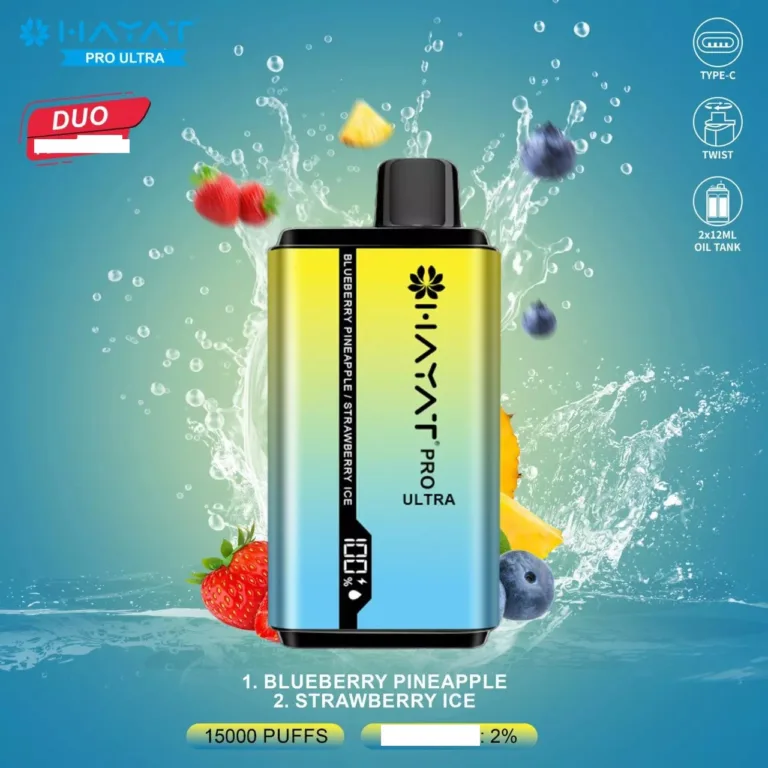 Hayat Pro Ultra 15000 Puffs Duo Tastes Digital Screen 20MG Rechargeable Disposable Vapes