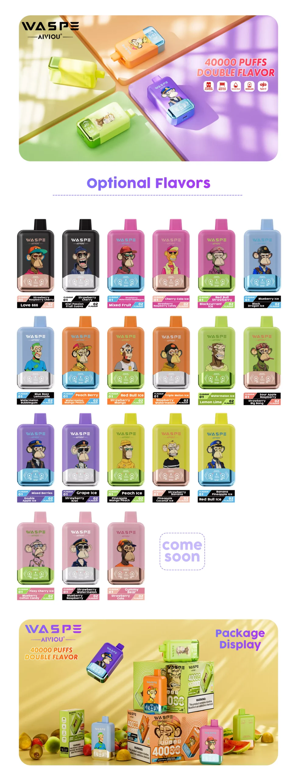 WASPE AIVIOU 40000 Puffs Double Flavor LED Screen 0% 2% 5% Low Nicotine Original Factory Bulk Buy Rechargeable Disposable Vapes Pen Wholesale 42 WASPE AIVIOU 40000 Puffs Double Flavor LED Screen 0% 2% 5% Low Nicotine Original Factory Bulk Buy Rechargeable Disposable Vapes Pen Wholesale