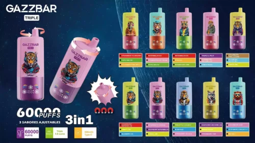 GAZZ BAR Triplo 60000 Puffs 3-em-1 Perfil Baixa Concentração Compra em Massa Vapes Descartáveis Recarregáveis Originais por Atacado