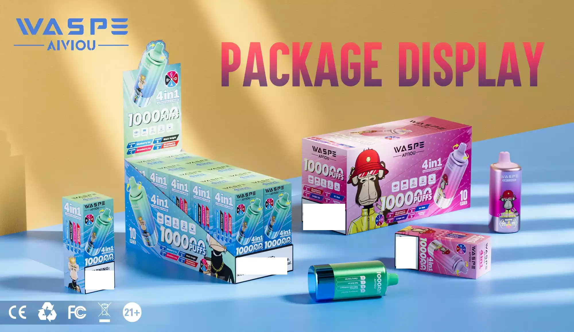 WASPE 4-in-1 Tastes 100000 Puffs Bulk Buy 100K Rechargeable Disposable Vapes Wholesale 24 WASPE 4in1 100000 Puffs Low Concentration Bulk Buy Original Rechargeable Disposable Vapes Wholesale