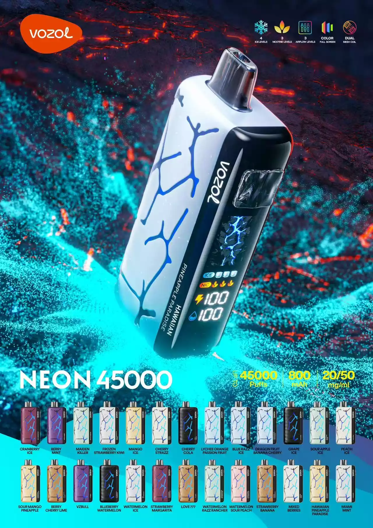 VOZOL NEON 45000 Puffs 50mg Niedrige Nikotin Großhandel Original Aufladbare Einweg-Vapes Großhandel