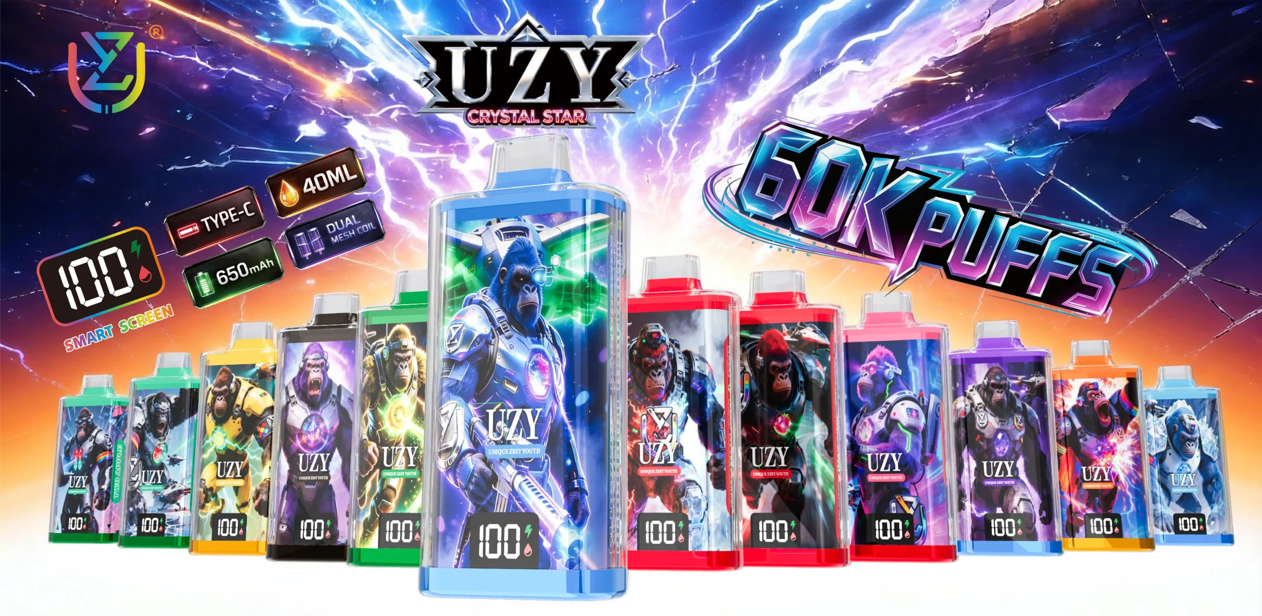 Vapes Descartáveis UZY CRYSTAL STAR 60000 Puffs com Display LED Inteligente 60K - Compra em Atacado por Quantidade