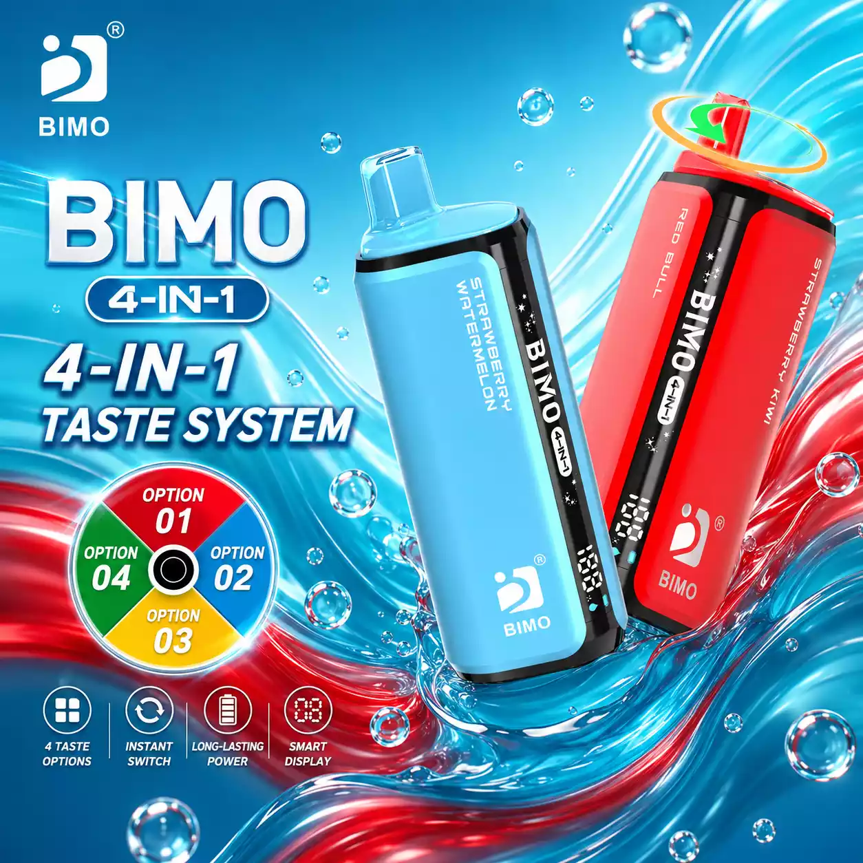BIMO 4IN1 100K 100000 Puffs Rechargeable Disposable Vapes Four Taste Option Wholesale Bulk Buy