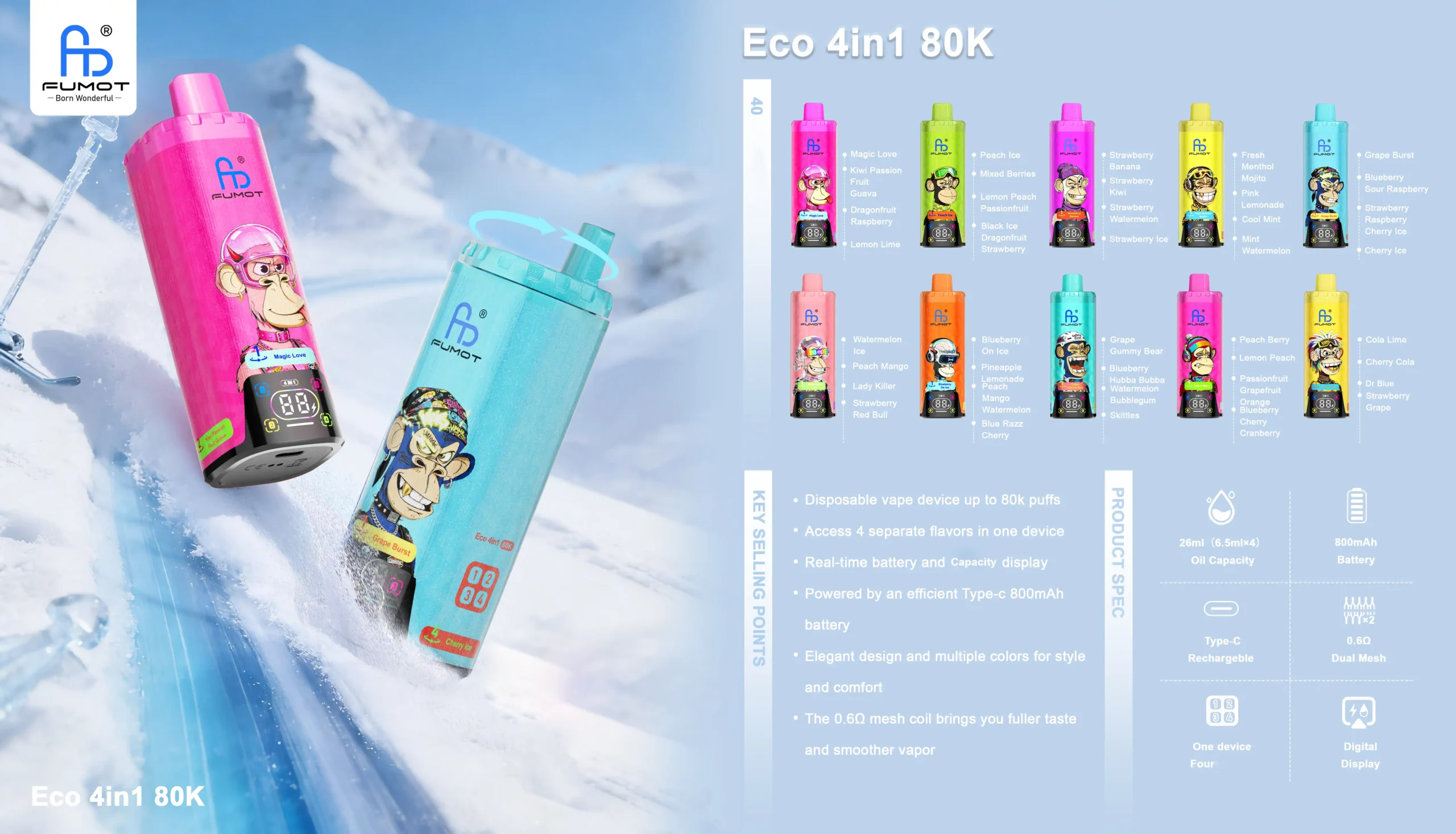 FUMOT ECO 4in1 Four Taste 80000 80K Puffs Disposable Vapes Dual Mesh Rechargeable Wholesale Bulk Buy 26 FUMOT ECO 4in1 80000 80K Puffs Disposable Vapes Four Chamber Dual Mesh Rechargeable Wholesale Bulk Buy