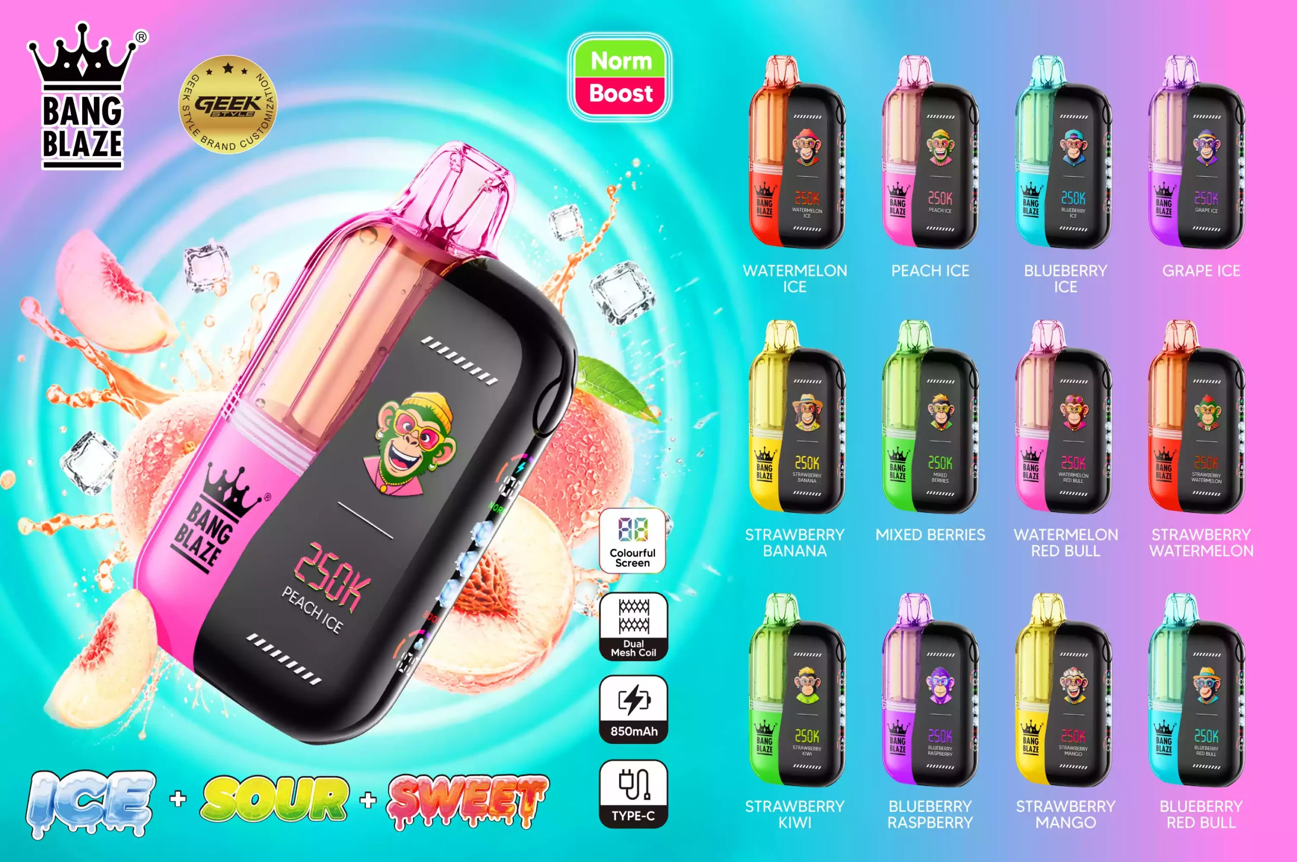 BANG BLAZE 250000 Puffs Dual Mesh 250K Disposable Vapes Wholesale Bulk Buy Smart Screen