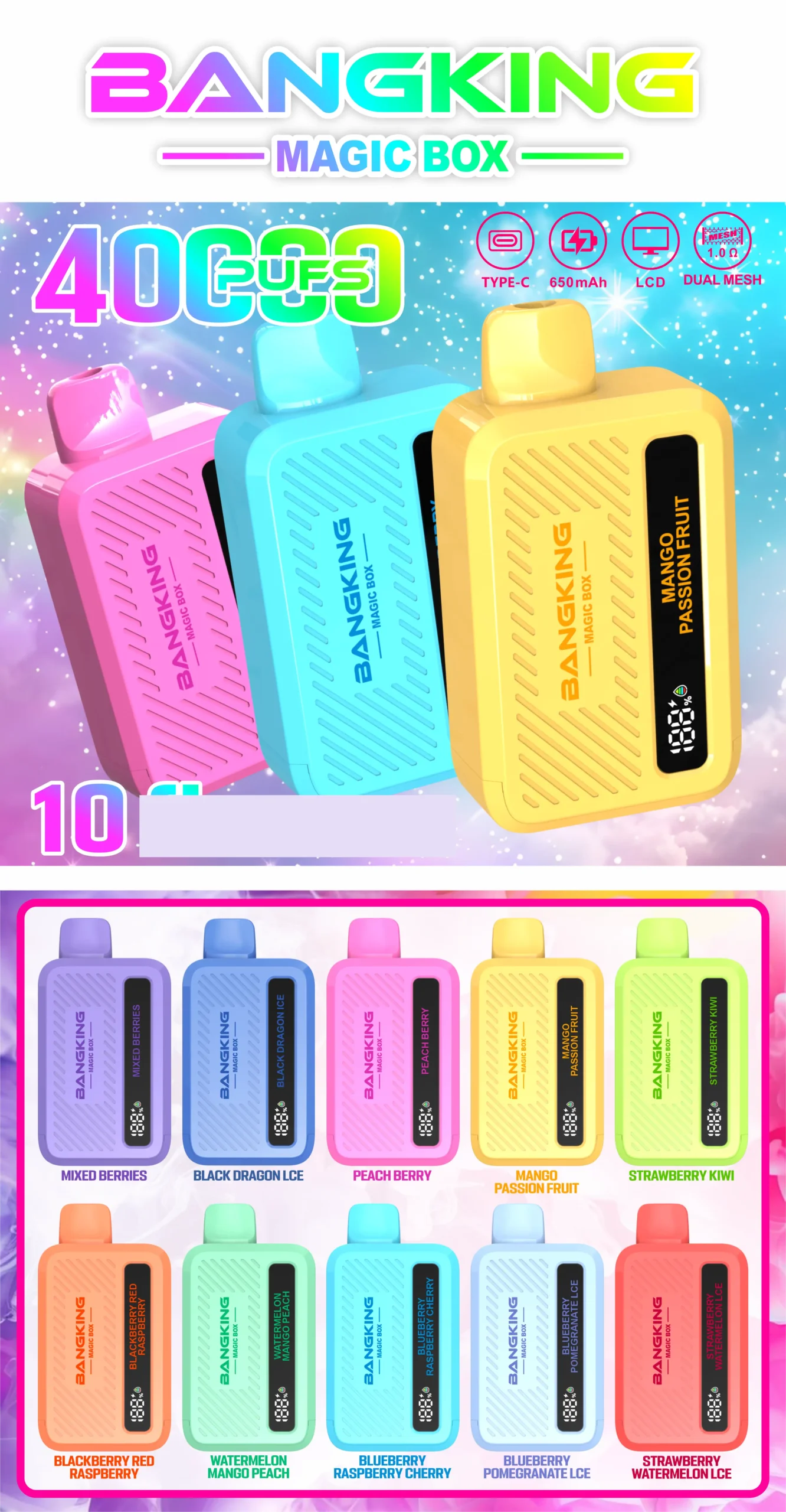 BANG KING 40K MAGIC BOX 40000 Puffs DSK097 LCD Display Disposable Vapes Wholesale Bulk Buy Dual Mesh