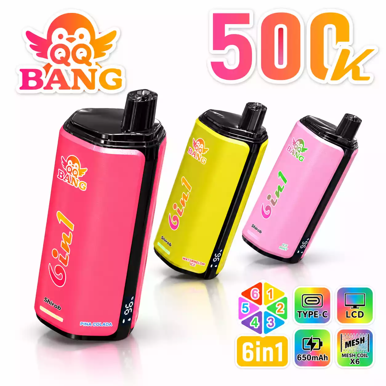 QQ BANG 500K DSK090 6 In 1 500000 Puffs Disposable Vapes Rechargeable Wholesale Bulk Buy 6 Mesh Coil LCD Screen 1 QQ BANG 500K DSK090 6 In 1 500000 Puffs Disposable Vapes Rechargeable Wholesale Bulk Buy 6 Mesh Coil LCD Screen